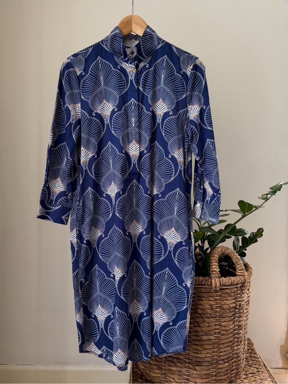 Women's J. McLAUGHLIN Navy Blue Cotton Print Neo Tangier Shirt Dress Size XS